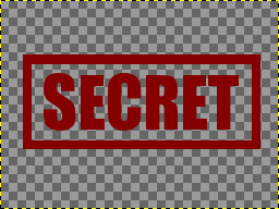 The word "SECRET" with a box around it on a transparent layer
